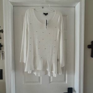Belldini long sleeve sweater winter white with pearls and rhinestones